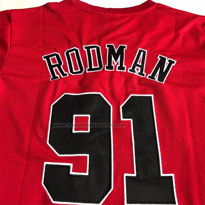 Maglia Manica Corta Chicago Bulls Dennis Rodman No 91 Rosso